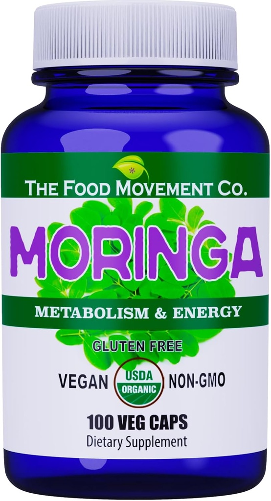De Food Movement CO. Moringa - Certified Organic Superfood, Whole Body Wellness, Natural Energy Support, Ondersteunt gezonde stofwisseling - 100 Vegan Capsules
