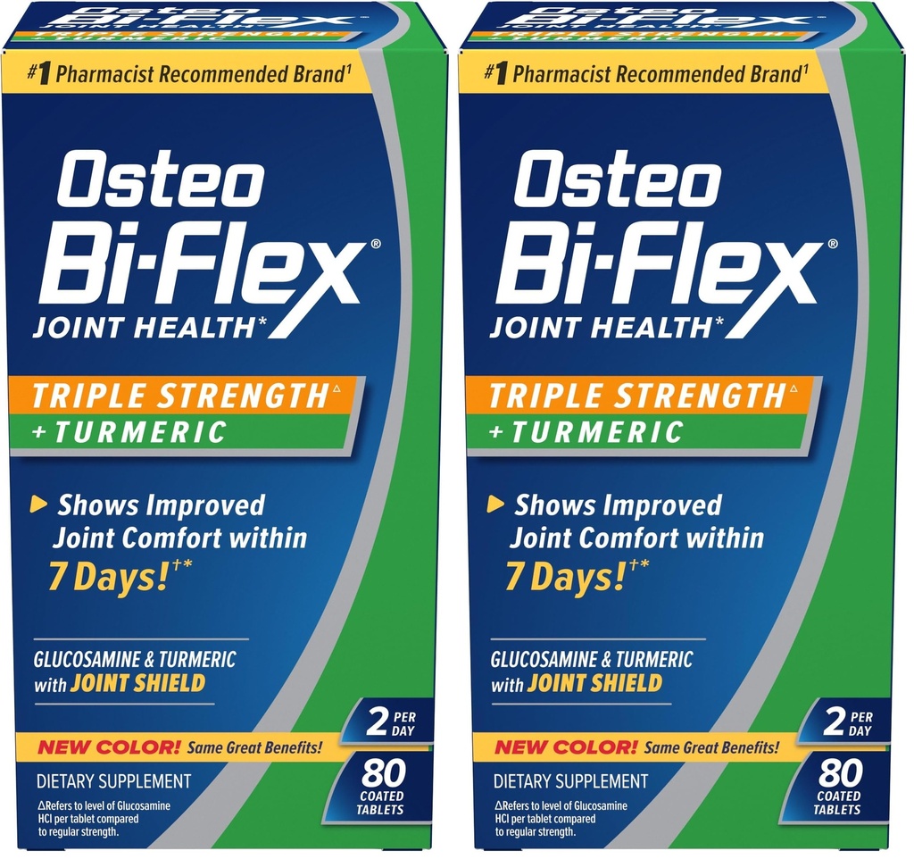 Osteo Bi-Flex Glucosamine triple résistance avec curcuma, supplément de santé articulaire, comprimés enduits, version originale, 80 comte (paquet de 2)