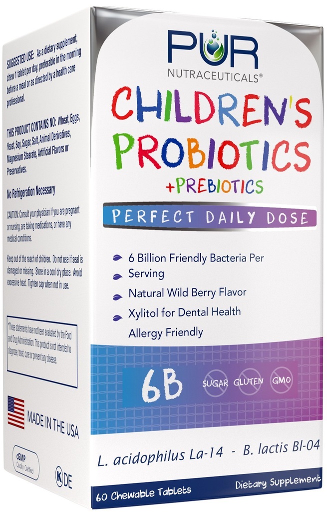 Probiotiques pour enfants + prébiotiques * 6 milliards UFC/serveur * 60 comprimés à croquer * 2 mois d'approvisionnement * avec prébiotiques Sunfiber® & FOS pour 10X Plus d'efficacité * 100% tout naturel * Fabriqué aux États-Unis