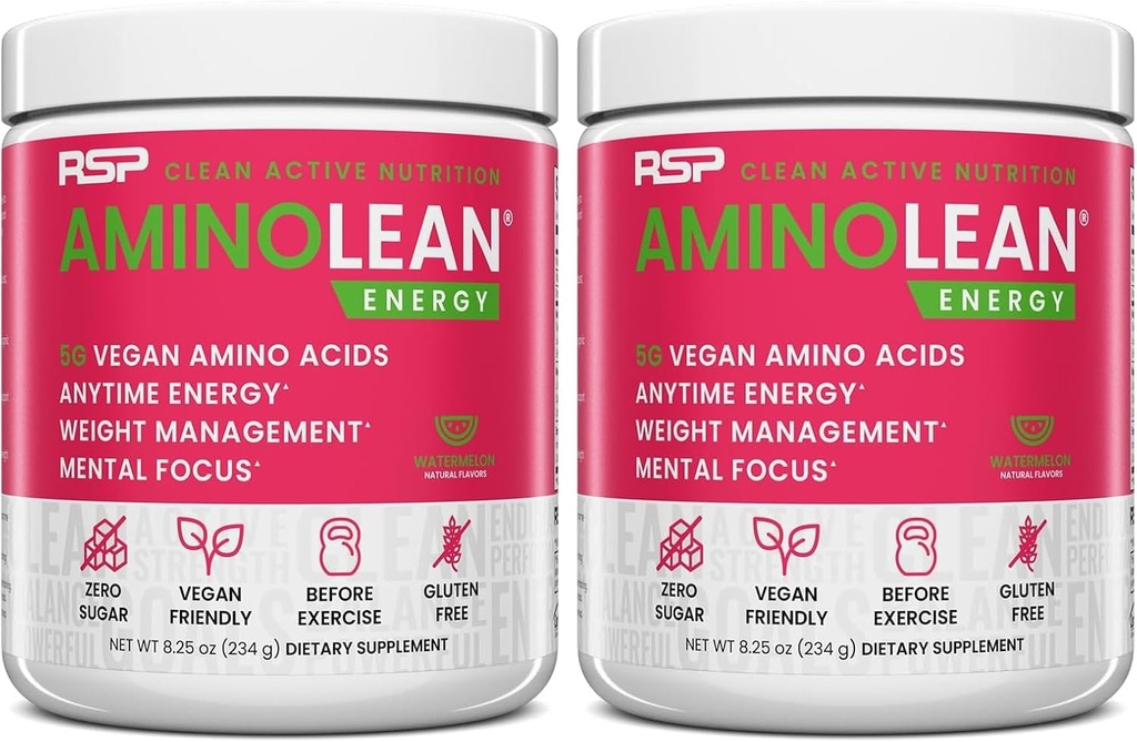RSP NUTRITION Aminolean Pre Workout Powder, Amino Energy & Weight Management with BCAA Amino acids & Natural Cafeine, Preworkout Boost for Men & Women, 30 Serv (pack of 2)