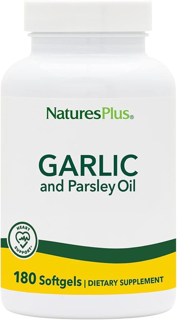 Natures Plus Knoflook en Peterselie - Natuurlijk bevordert gezonde cholesterol en bloeddrukniveaus - 180 Softgels (180 porties)