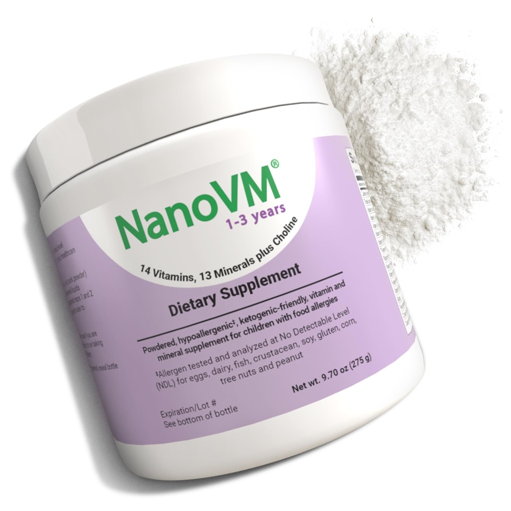 1-3 ans, Multivitamine sans allergène pour les enfants, Supplément diététique non aromatisé, Supplément en poudre avec 14 vitamines et 13 minéraux, Vitamines pour enfants à faible teneur en glucides, 275g - Solace Nutrition