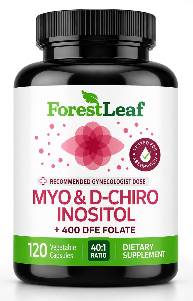 Myo-Inositol et D-Chiro Inositol Supplément pour la santé des femmes , Suppléments de fertilité Femmes , Inositol 40:1 Ratio Soutien Fonction ovarienne et équilibre hormonal sain Femmes , 2050mg , 120 capsules en poudre