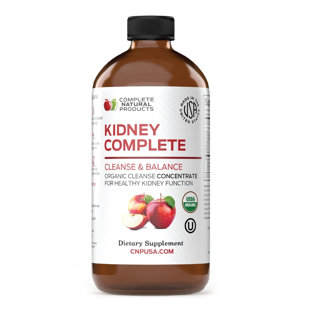 Produits naturels complets Rein Complet - Supplément diététique liquide de 16 oz pour le soutien du rein, le nettoyage et la désintoxication avec vinaigre de cidre de pomme, citron et pièdre de Chanca biologique.