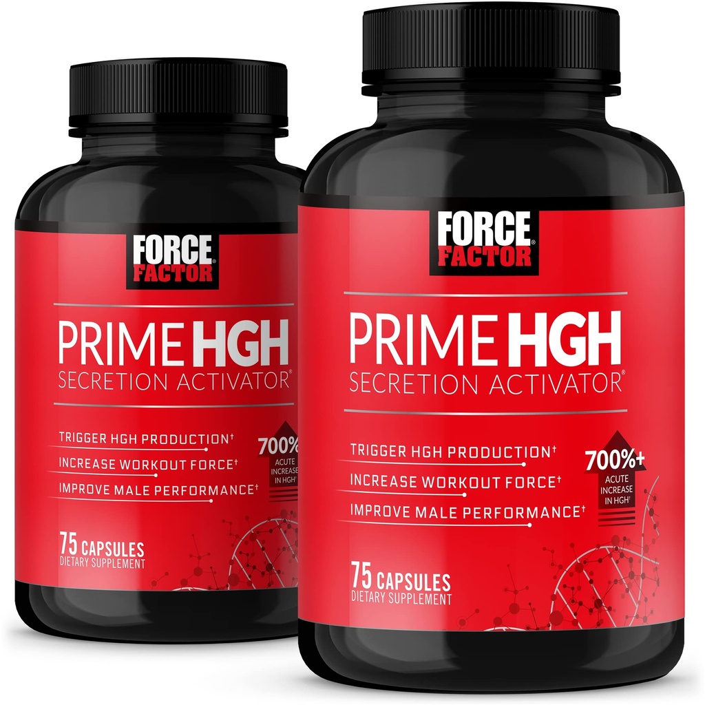 Force Factor Prime HGH Secretion Activator, 2-Pack, HGH Supplement voor mannen met AlphaSize om te helpen Trigger HGH productie, Verhoog de workout kracht, & verbeteren prestaties, 150 capsules