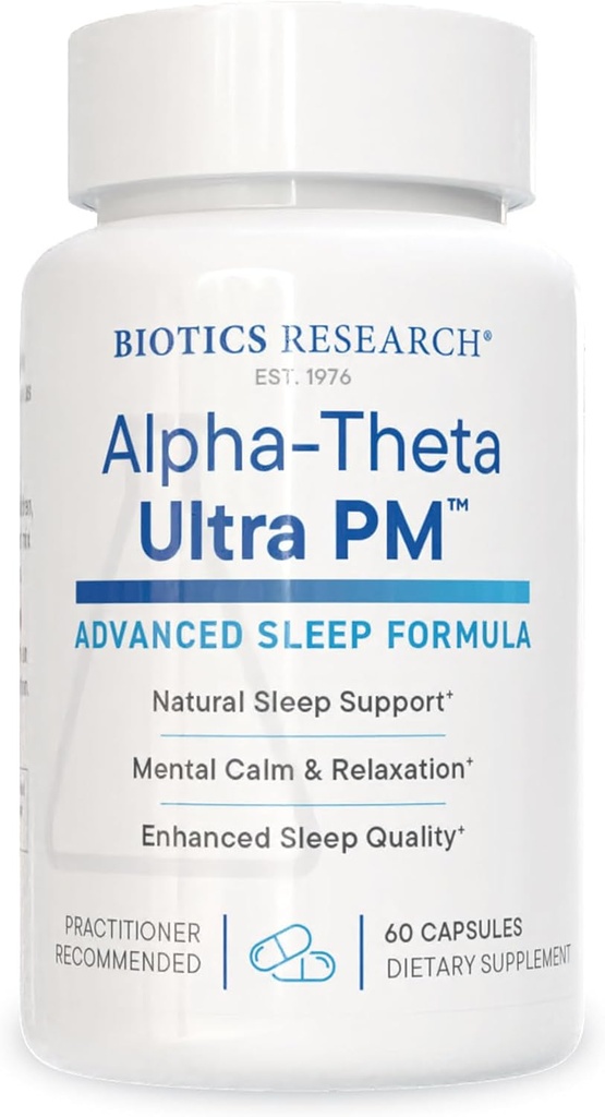 Biotica Onderzoek Alpha Theta Ultra PM L Theanine, Passiebloem, Lemon Balm, Ondersteunt GABA, serotonine, Regulates Circadian Ritmes, 60 Capsules