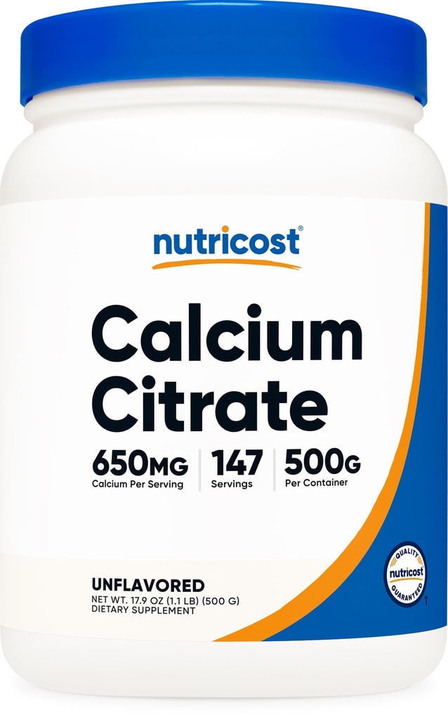 Nutricost Calciumcitraatpoeder (500 Gram) (Unflavored) - Pure Calciumcitraat, Geen Fillers, Glutenvrij (1.1lbs)
