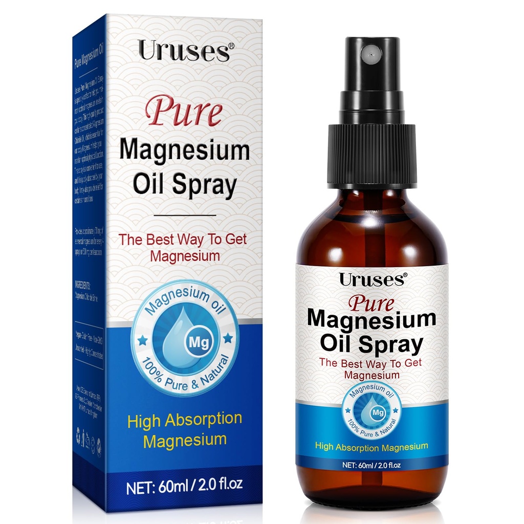 Spray d'huile de magnésium pur, huile de magnésium pour pieds, bouteille de verre de magnésium topique, spray de magnésium pour pieds, spray de magnésium pour le corps, facile à absorber et à utiliser -2.0 oz