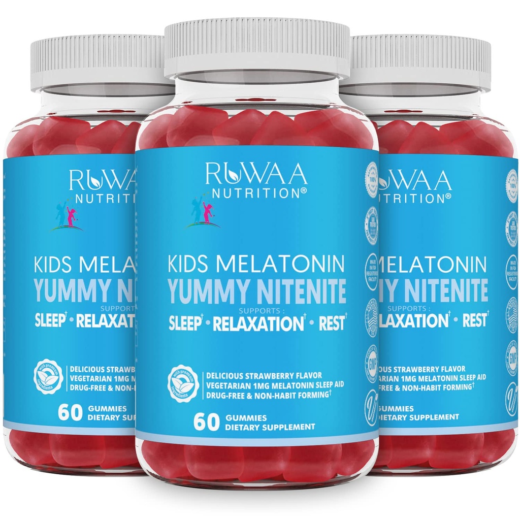 Melatonine 1mg Gummies for Kids, Safe, Drug-Free & Effective Natural sleep Aid Supplement for Children. Kinderen 1mg Melatonine Gummy, Glutenvrij Vegetarisch Rustige Slaapproducten voor leeftijden 4+. 180ct (3)
