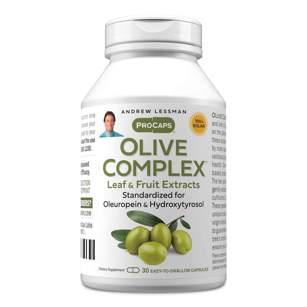 ANDREW LESSMAN Olive Complex - 30 capsules - Blad- en fruitextracten. Gestandaardiseerd voor Oleuropein en Hydroxytyrosol ter ondersteuning van cardiovasculaire en immuungezondheid. Klein Makkelijk doorslikken Capsules