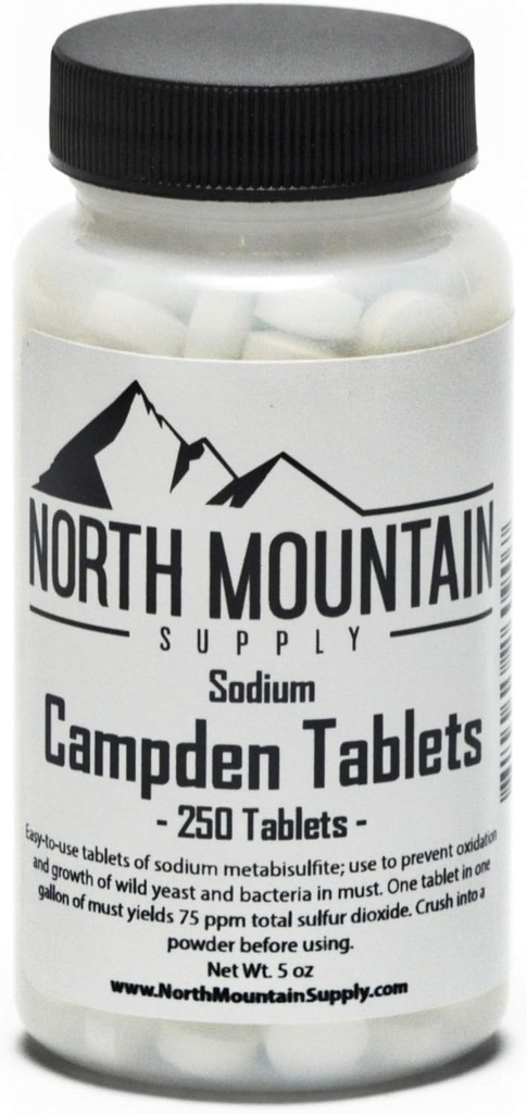 North Mountain Supply Campden Tablets (Sodium Metabisulfiet) - 250 Tablets - 5 Ounce Jar