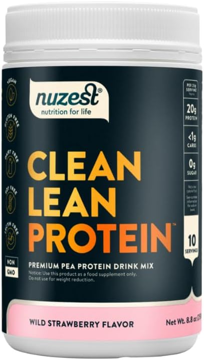 Nuzest - Vegan Pea Protein Powder - Clean Lean Protein, Premium Plant Based Protein Powder, Dairy Free, Glutenvrij, GGO-vrij, Proteïne Shake, Wild Strawberry, 10 Servings, 8.8 oz