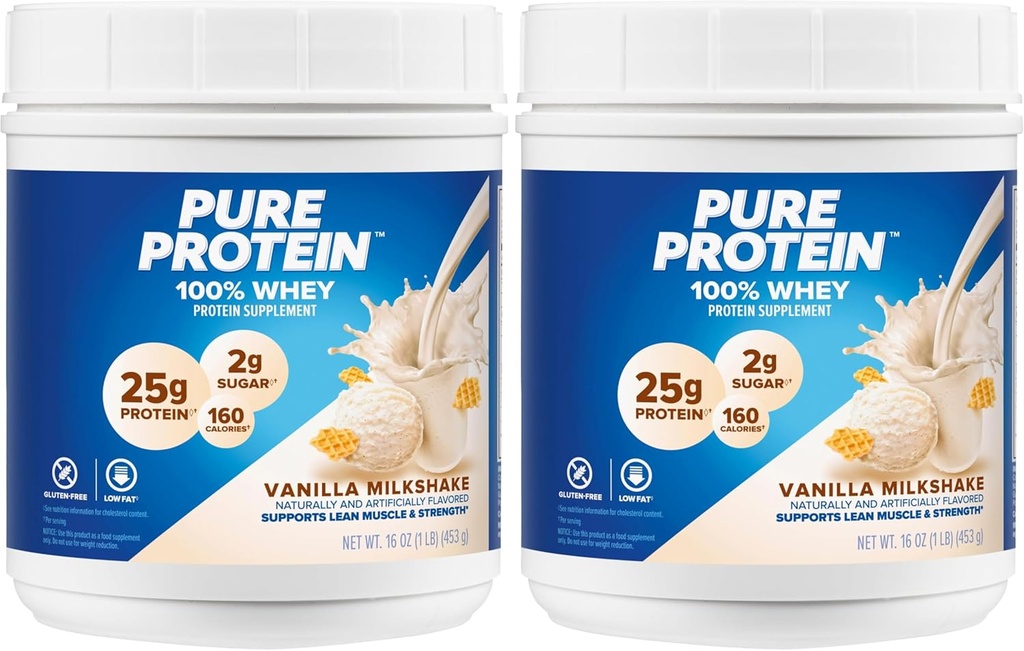 poudre de protéines pures - Lactosérum, haute protéine, faible sucre, sans gluten, crème de vanille - 1 lb (emballage mai Vary) (paquet de 2)