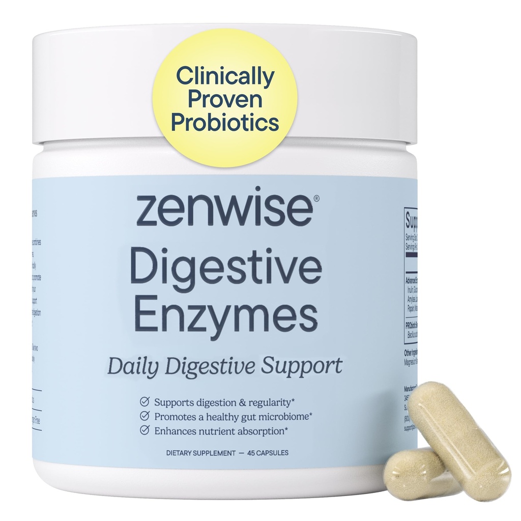 Zenwise Health Digestive Enzymes for Gut Health & Bloating Relief - Multi Enzymes Digestion Supplement with Probiotics, Bromelain & Papaya for Digestive Health Support - Mannen & Women - 45 Tel.