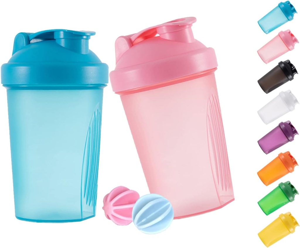 Bouteille de shaker Protein Shakes et 16-Ounce/400ML Bouteille de shaker avec boules de fouet, plastique non-BPA(Blue+Pink(2PCS))
