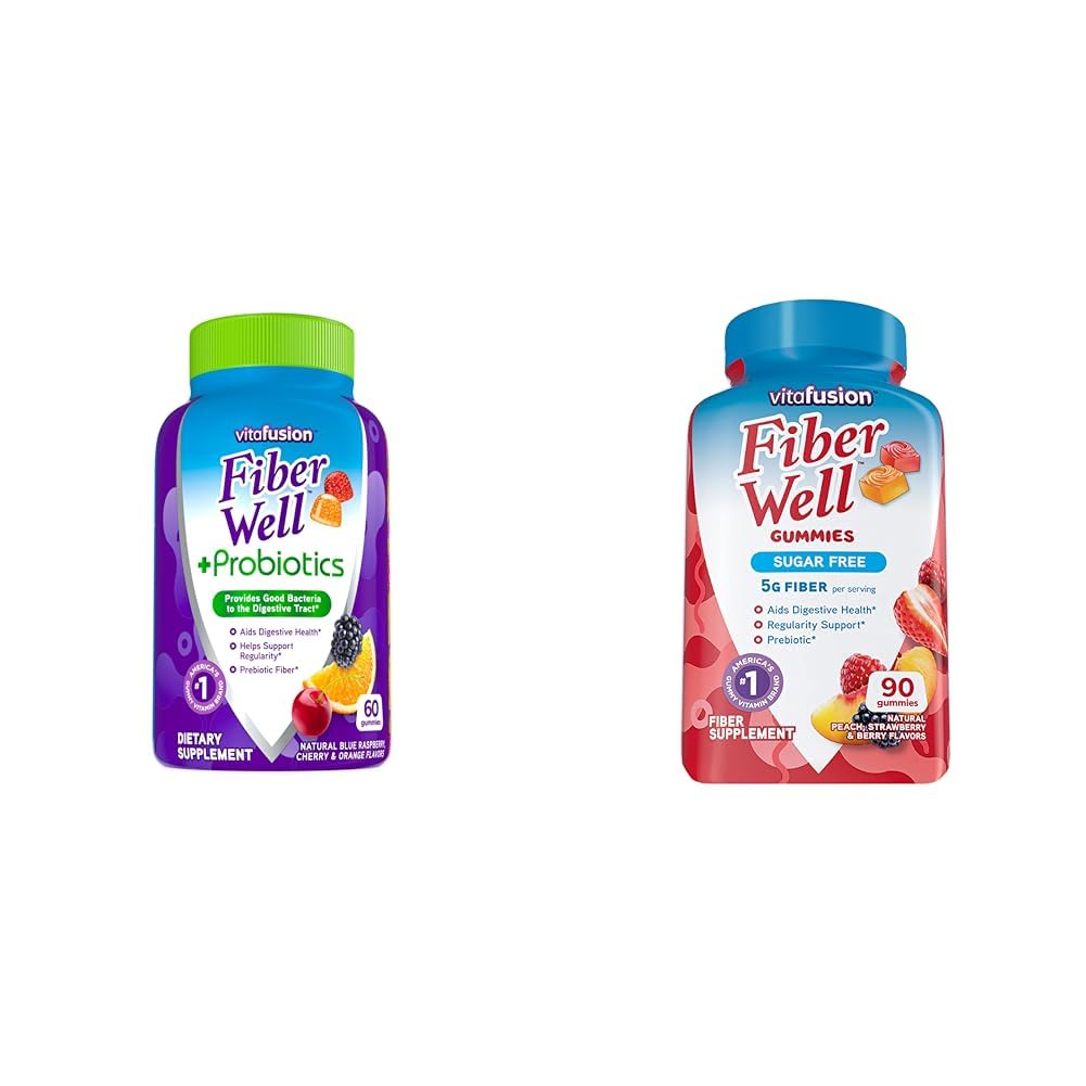 Vitafusion Fiber Well + Probiotica Gummy's voor volwassenen, 60 Graaf Suikervrij Vezel Gummies, 90 Tellen
