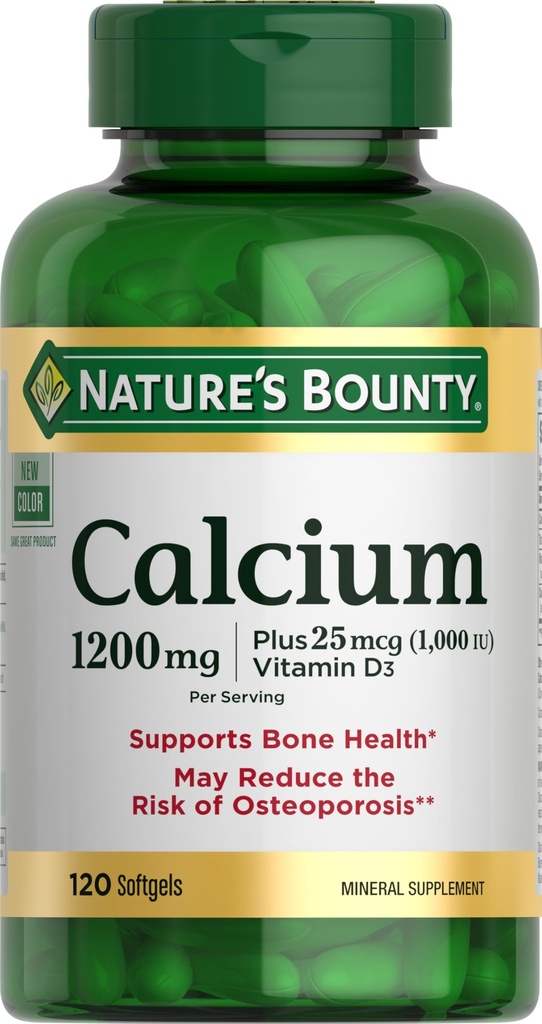 Nature's Bounty Calcium 1200 mg met 1000 IE Vitamine D3 - Bone Health Softgels, Calcium en Vitamine D Supplement, Glutenvrij, 2 Softgels per dag, 120 CT (Pack of 1)