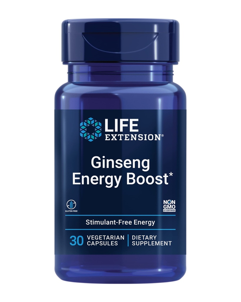 Life Extension Ginseng Energy Boost, Energy Support, Healthy Stress Management, Glutenvrij, Non-GMO, Vegetarisch, 30 Capsules
