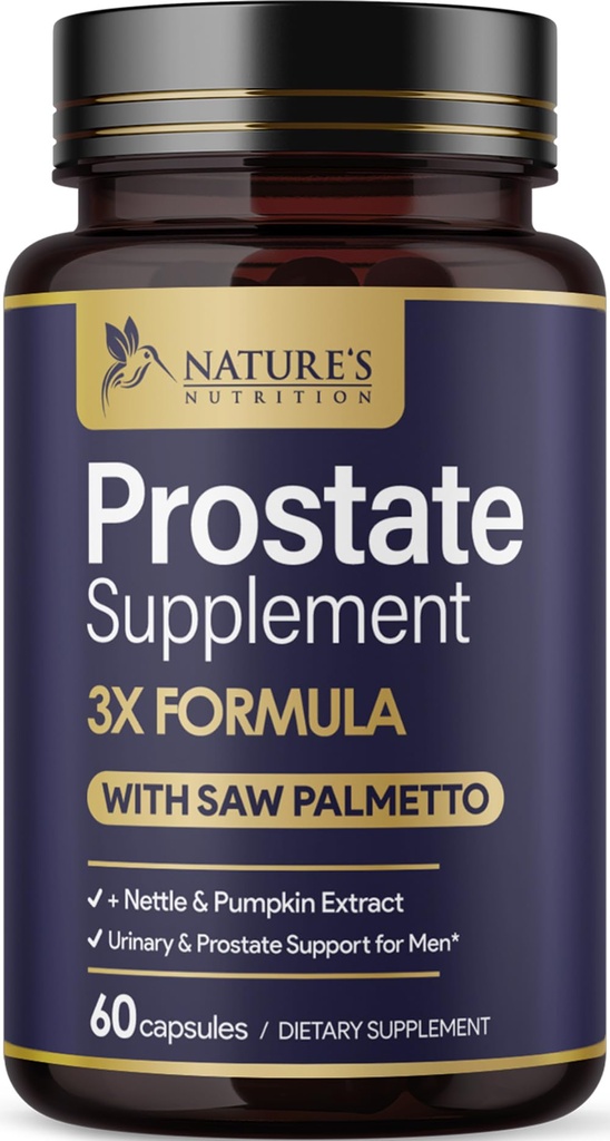 Suppléments de santé de la prostate pour les hommes 1000mg - 3X Strength avec Saw Palmetto Mélange de nervure de sciure complexe de soutien de la racine et de la citrouille - Supports Voyages de salle de bains Prostate & santé urinaire - 60 Capsules