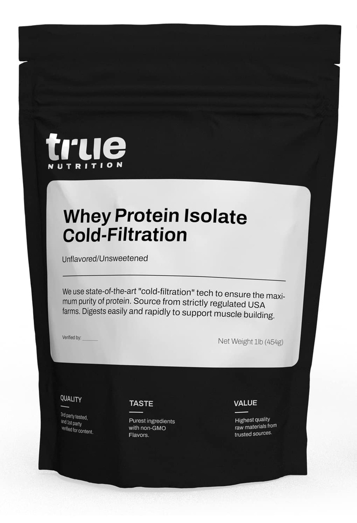 Véritable nutrition - Isolation de la protéine de lactosérum non aromatisée Filtration à froid - 100% poudre de lactosérum - 27g Protéine par portion - Mélanges facile et goût grand - tiers testé - non aromatisé/non sucré - 1lb