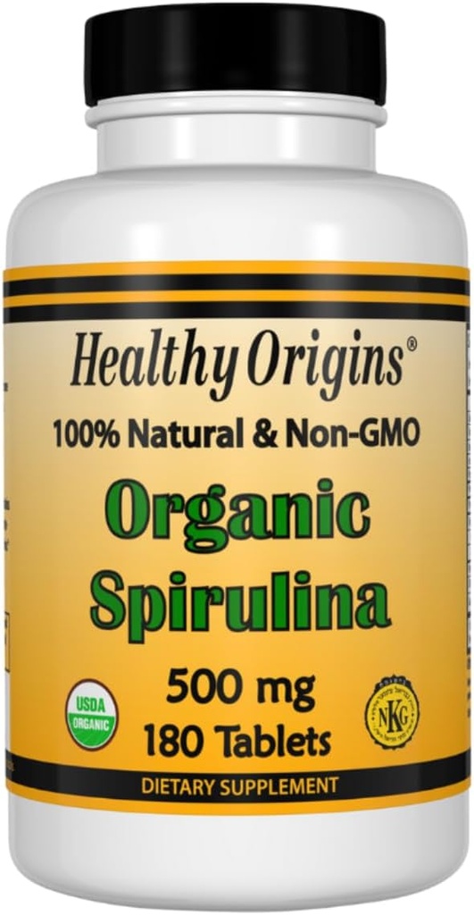 Gezonde oorsprong Spirulina, 500 mg (Organisch) - Organische Spirulina Tablet met Vitamine A & Vitamine B12 - Kosjer Gecertificeerd - Veganistisch, Non-GMO, en Glutenvrije Spirulina Pill - 180 tabletten