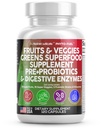 Clean Nutraceuticals Fruit en groenten Supplement Reds & Green Superfood - Balans van meer dan 70 Fruit & plantaardige supplementen Capsules met Probiotica Prebiotica Digestieve enzymen - 120 Ct USA