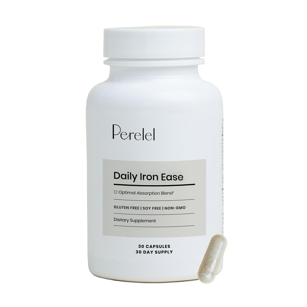 Peredel quotidien Ease de fer, 15MG suppléments de fer avec Magnésium, Vitamine C, et Vitamine B12 pour le soutien des nutriments et de l'énergie, Capsules pour les femmes et les hommes, Soy, Sans lait et sans gluten, Non OGM, 30 pilules