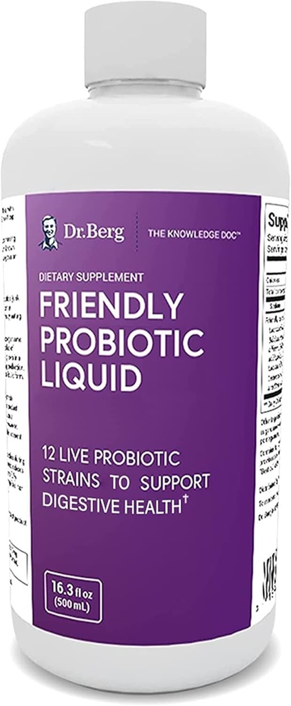 Dr. Berg's Friendly Probiotic Liquid Supplement Drink Mix w/12 Live Probiotica Strains & Lactobacillus Acidophilus - Digestieve gezondheid, immuunsysteem & Gut Support for Men Women & Kids -1 Month Supply