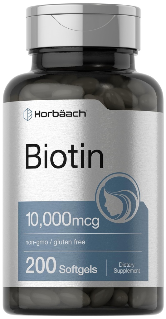 Horbiach Biotin 10000 mcg 200 Softgels with Vitamin B7 