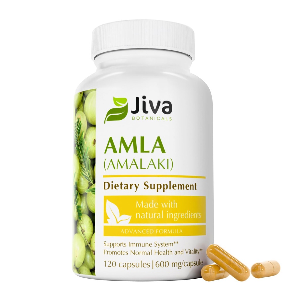 Jiva Botanicals Amla Capsules (Amalaki) - 120 Capsules Vegan - Amla Poudre - Supplément de Gooseberry indien pour la vitalité (paquet de 120)