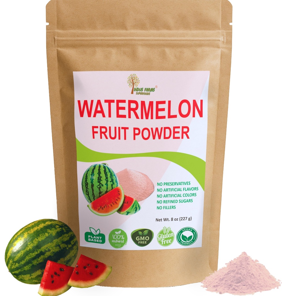 Indus Farms Superfoods Alle natuurlijke watermeloen Fruitpoeder, Instant Elektrolyten, Pre-Workout & Post-Workout Supplement, Beverage Enhancer, Marinades, Sausen, Saladen, Gezichtsmaskers, GGO-vrije, 8 oz
