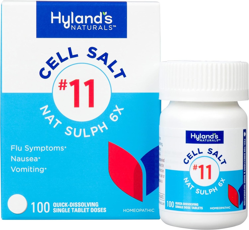 Hyland's No. 11 Cell Salt Nat Sulph 6X Tablets, Cold and Flu Medicine, Misselijkheid Relief, Quick Dissolving Tablets, 100 Tellen