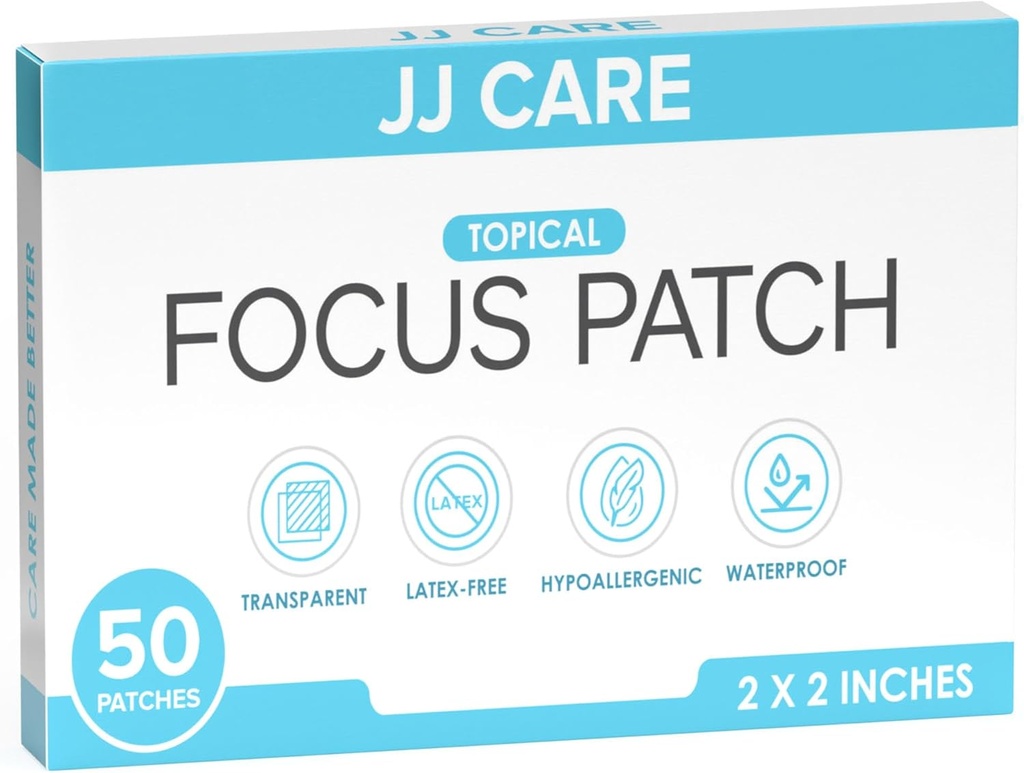 JJ CARE Focus Patch - Pack van 50 All-Natural Focus Plus Patches voor volwassenen, Ondersteuning Concentratie, Focus en Geheugen 50 dagen Levering van Hersen Patch