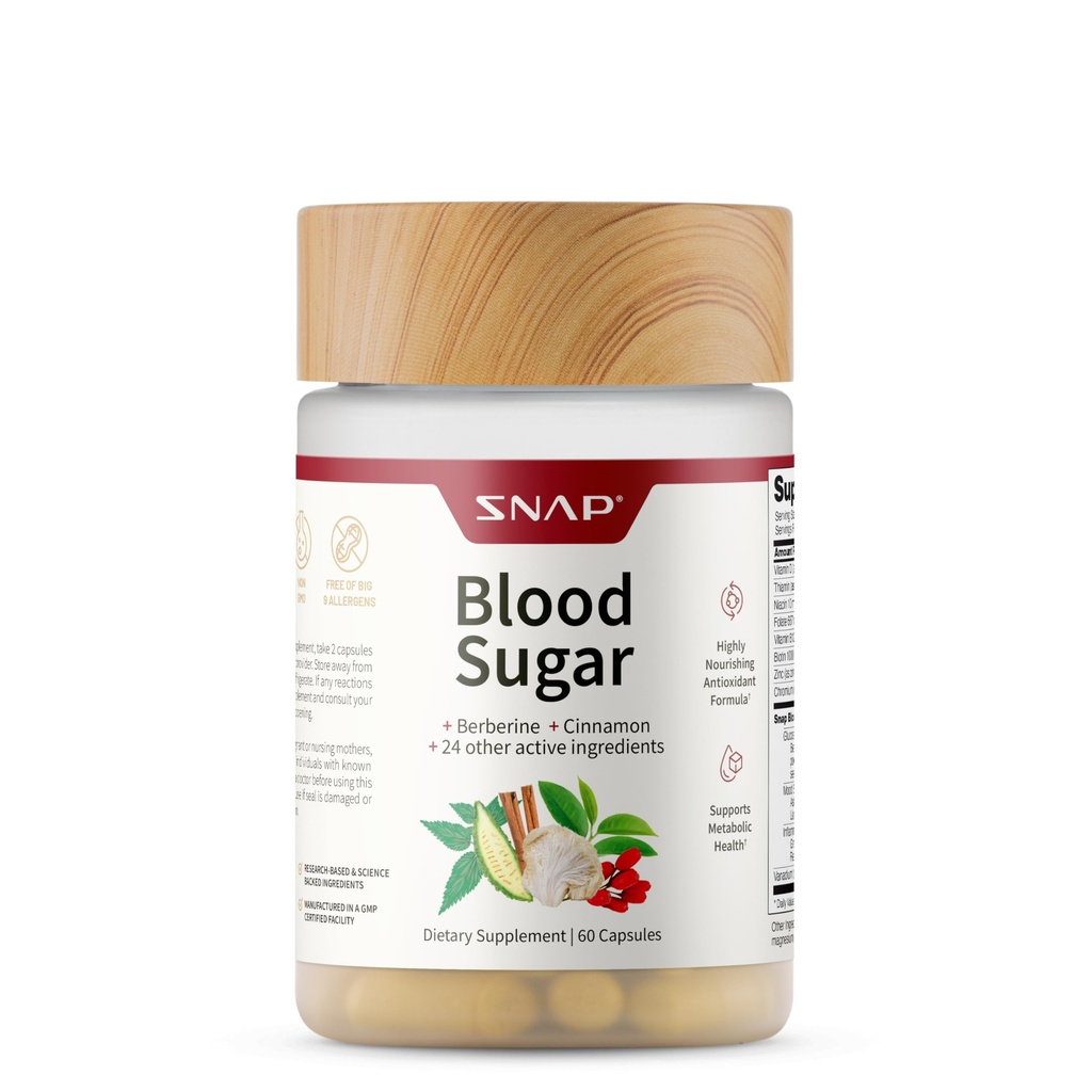 Snap Supplementen Bloedsuiker Blend met Berberine, CoQ10, Kaneel, Alpha Lipoïnezuur en Gymnema om gezonde bloedsuiker, Metabole gezondheid en energie, Suikervrij, 60 capsules te ondersteunen