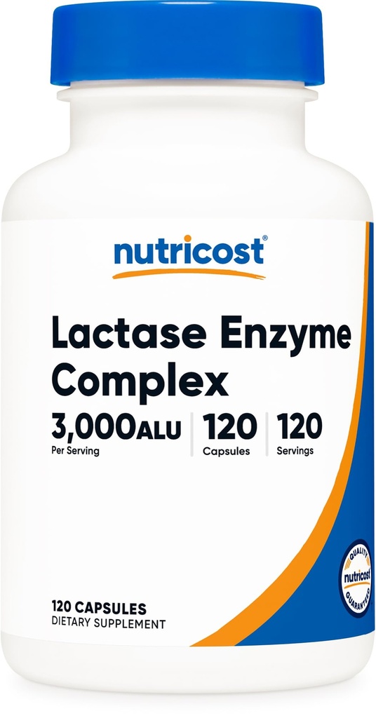 Nutricost Lactase Enzyme Complex 3.000 FCC ALU, 120 Vegetarische Capsules - Non-GMO, Glutenvrij, 120 porties