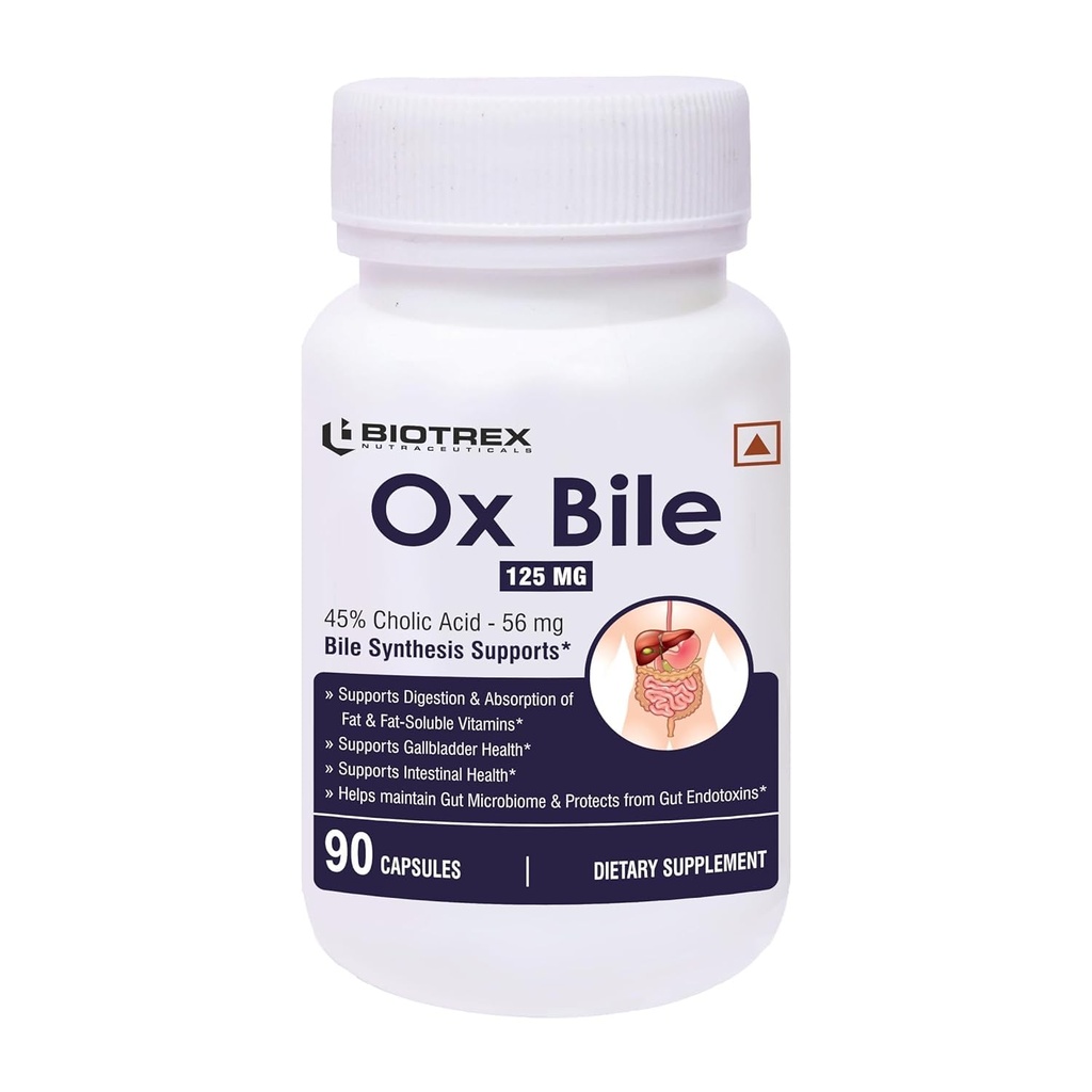 Générique Pub OX Bile Extract 125mg, 45% CHOLIC Acid, soutient la santé de Gallbladder et soutient la digestion saine, le soutien de la synthèse de la bile, (sans gluten et sans OGM) - 90 Capsules