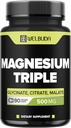 20% Gezuiverd Magnesium Triple Complex - 500mg Magnesium Glycinate, Malate & Citraat voor Spieren, Comfortabele Mood en Energieproductie - 90 Capsules - Het verstrekken van 100mg Elemental Triple Magnesium