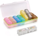 Pillendozen en Organisator 2 keer per dag, Pillen Organisator 2 keer per dag, Weekly Pillen Organisator, Travel Pillen Organizer Case voor Vitaminen, Visolie + 2 Afneembare Cute Pillen Organisator (Wit)