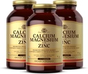 Solgar Calcium Magnesium Plus Zink - 250 tabletten, Verpakking van 3 - Bevordert gezonde botten, Ondersteunt zenuw- en spierfunctie - Non-GMO, Veganist, Glutenvrij - 250 Totaal porties