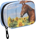 Fustyad Bruin Paard in Zonnebloemveld en Blue Sky Pill Organizer Case met Zipper 2 keer een dag voor vitamine en supplement, 7 dagen reisorganisator geneeskunde geval