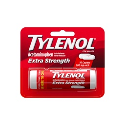 Tylenol Extra sterkte 500 mg Acetaminofen Caplets, pijnstiller & koortsreducer, acetaminofen voor lichte gewrichtspijn, hoofdpijn, rugpijn & tandpijn, reisgrootte, 10 st.