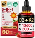 Venture Pal 5-en-1 Vitamine D3 10000 UI et K2 comme MK-7 200mcg avec Magnésium, MCT Oil, Zinc, Sans sucre Vitamine D Liquid.