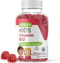 Viteey vitamine B12 voor kinderen Gummies, 1000mcg - Metabolisme, natuurlijke energie ondersteuning - veganistisch, gelatinevrij, glutenvrij, GGO-vrij - smakelijk Kauwbaar B12 Raspberry Flavored Gummy