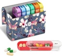 FINPAC Weekly pil Organizers 4 keer per dag, Slide Open PU Leather Case Travel Pill Vitamine Medicine Herinnering en Planner met Naamkaart voor de ochtend.