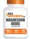 BulkSupplements.com Magnesiumoxide Capsules - Magnesium Supplement, Magnesiumoxide 500mg - Glutenvrij, 1 capsule per portie, 180 telling (verpakking van 1)