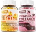 Sans sucre Collagène Gommies rempli + sans sucre Curcumine curcuma rempli Gommies, pour les ongles de cheveux sains, os et soutien articulaire, immunitaire et santé digestive