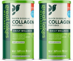Great Lakes Wellness Collagen Peptides Powder for Skin, Hair, Nails, Joints & Digestie - Unflavored - Quick Solution Hydrolyzed, Non-GMO, Keto, Kosher - 16 oz - 2 Pack - Packaging May Vary