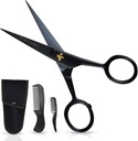 Ontaki Snorschaar voor mannen - 5-inch, zwart - Duitse High-Carbon Steel Bevel-Edge voor Precisie - Baard Trimmen Schaar - Inclusief Grooming Kit met snor & baard Combs & Carrying Pouch
