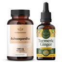 HERBAMAMA Ashwagandha and Turmeric Ginger Kit - Ensemble de 1 500 mg Ashwagandha Capsules Racines et Teinture de Ginger Turmeric 2 fl oz - Vegan, Non-OGM, Sucre et Sans alcool - 2 Pack