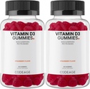 Codeage Vitamine D3 Gummy Vitaminen, Vitamine D3 5000 IE Gummies Cholecalciferol 125 mcg, Zachte pectine-based, Dier Gelatine-vrije Gummy, Gummies Vitaminen, Smakelijke Aardbei, Niet-GMO - 2-pack